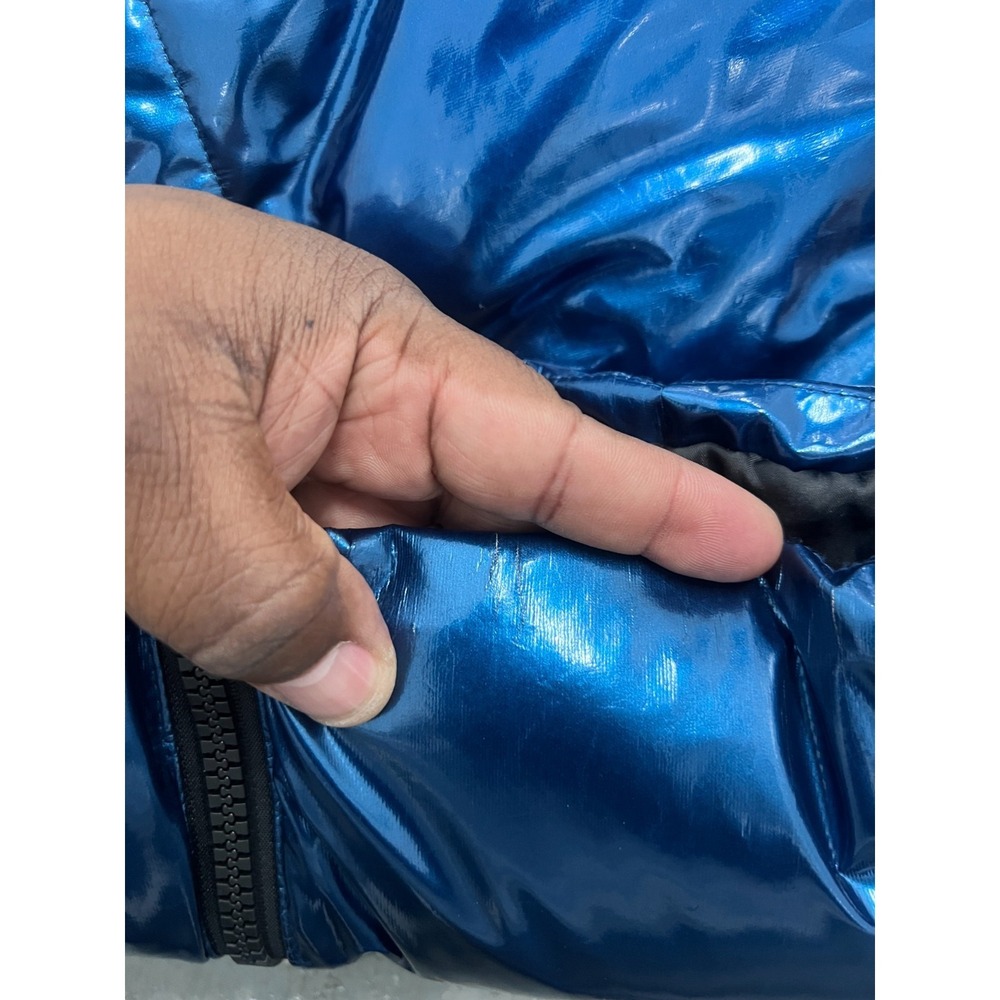 Kendall + Kylie Puffer Jacket Women XS Metallic Blue Full Zip Long Sleeve Winter - Picture 9 of 10